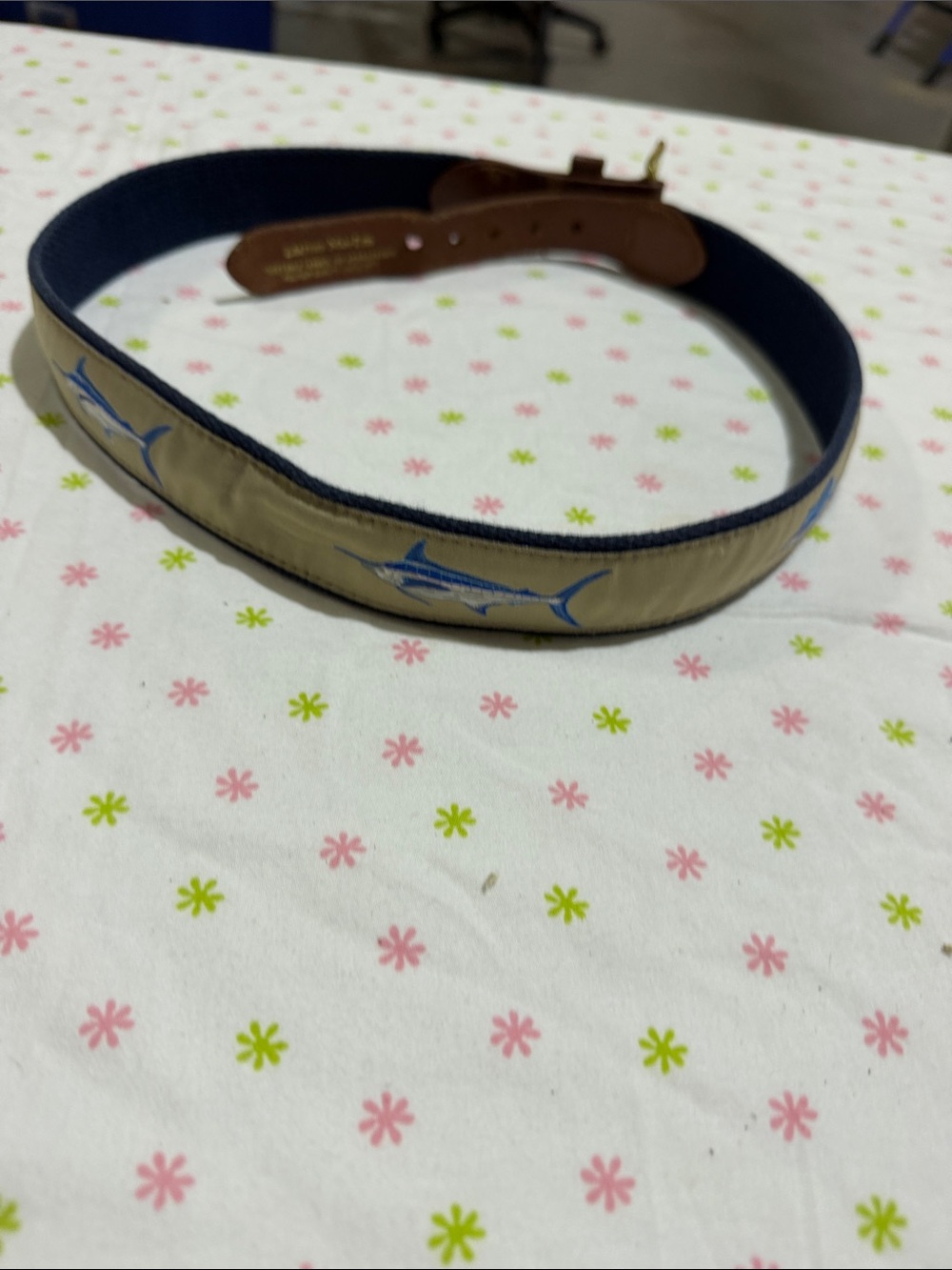 Men’s Marlin Embroidered Belt - Tan & Blue